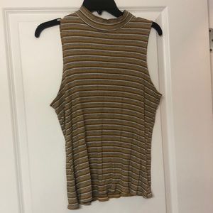 Tank top mock turtle neck. Yellow white and blue stripes